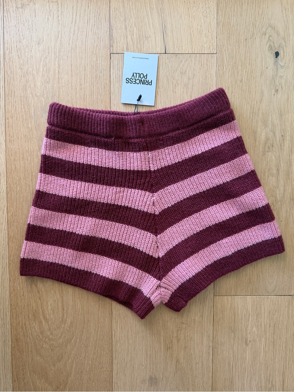 Princess Polly Pink & Burgundy Striped Knit High Waist Shorts